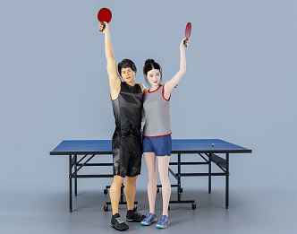 modern double play table tennis sports men's and women'singles table tennis players athletes 3d model