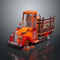 Vintage Orange Truck With Wooden Rack Wooden Boxes And Round Headlights On Bed