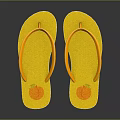 Yellow Flip Flops with Orange Straps and Pink Pattern on Sole 3d model