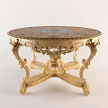 Ornate Round Coffee Table With Golden Carved Frame And Patterned Tabletop 3d model