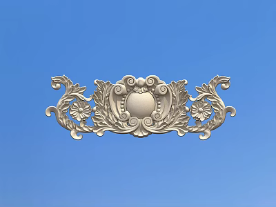 Intricate Ornate Carving with Floral Vines Scrolls and Central Circular Motif on Blue Background 3d model