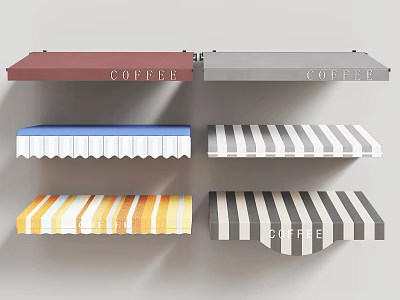 Coffee Shop Awnings In Various Colors Striped Patterns And Solid Designs 3d model