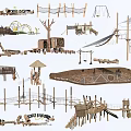 Industrial Playground Equipment Featuring Wooden Climbing Frames Swings Slides And Rope Nets