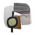 Modern Shaped Rug With Geometric Design Mixed Color Blocks And Textured Edges