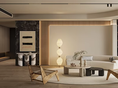 Modern Living Room Interior Design With Beige Sofa Floor Lamp And Wooden Coffee Table 3d model