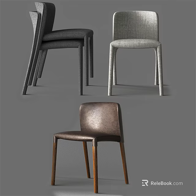 Modern Minimalist Single Chair With Leather And Fabric Upholstery In Gray And Brown Tones 3d model 