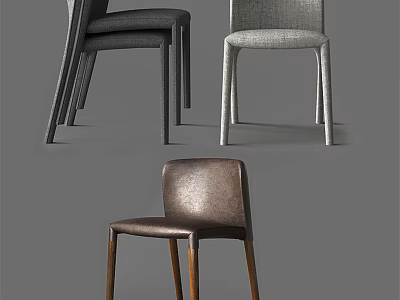 Modern Minimalist Single Chair With Leather And Fabric Upholstery In Gray And Brown Tones 3d model
