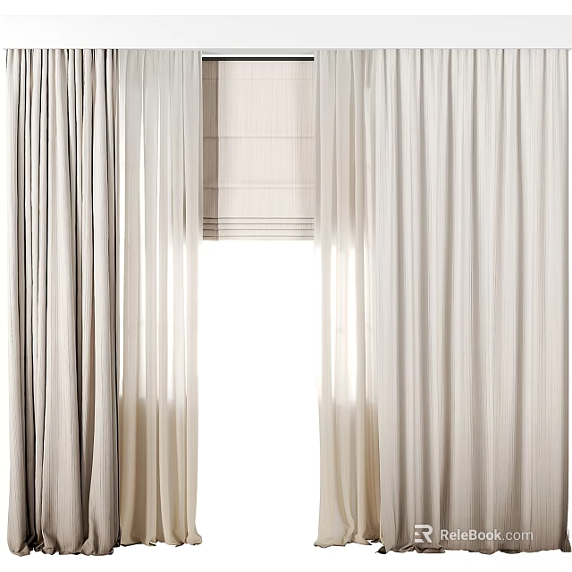 Soft Sheer Neutral Curtains With Light Filtering For Window Interior Decoration 3d model