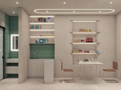 Luxury Modern Beauty Hair Salon Interior With Styling Chairs Product Shelves And Mirror 3d model