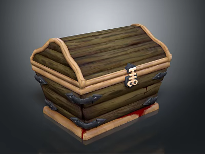 Wooden Treasure Chest With Metal Lock And Red Liquid Decorative Accents 3d model