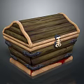 Wooden Treasure Chest With Metal Lock And Red Liquid Decorative Accents