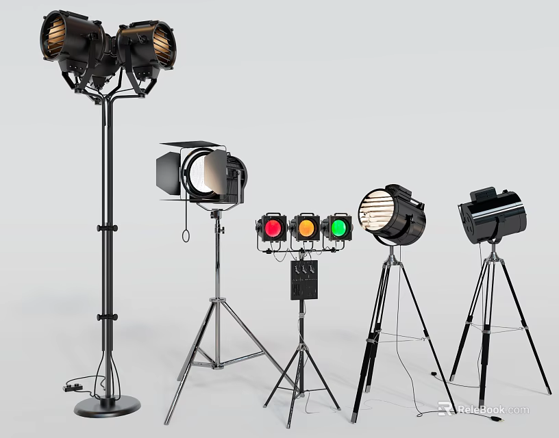 Studio Lighting Equipment with Tripods Different Light Heads And Colored Filters 3d model 