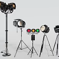 Studio Lighting Equipment with Tripods Different Light Heads And Colored Filters