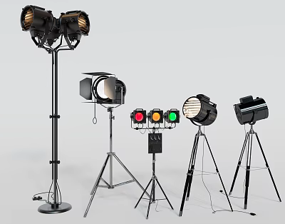 Studio Lighting Equipment with Tripods Different Light Heads And Colored Filters 3d model