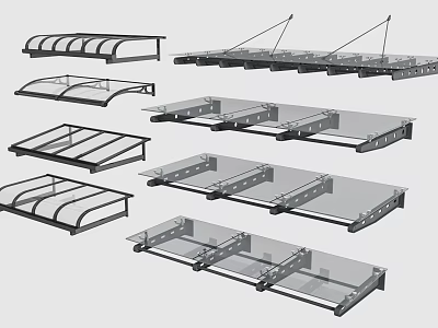 Various Types of Modern Sunshade Structures with Metal Frames and Transparent Panels 3d model