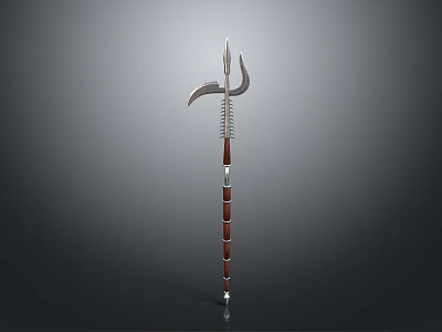 Medieval Polearm Weapon With Intricate Metal Blade And Wooden Shaft Design 3d model