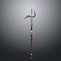 Medieval Polearm Weapon With Intricate Metal Blade And Wooden Shaft Design