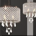 Elegant Modern Crystal Chandeliers With Grid Design Shades And Hanging Crystal Pendants