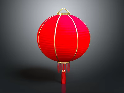 Traditional Red Hanging Lantern Furniture With Gold Accents And Tassel Decor 3d model