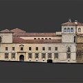 Historic Building Design With Red Roof Central Courtyard Stone Exterior And Arched Windows
