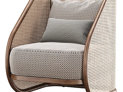 Comfortable Leisure Chair with Wooden Frame Woven Sides and Gray Cushions for Modern Living 3d model