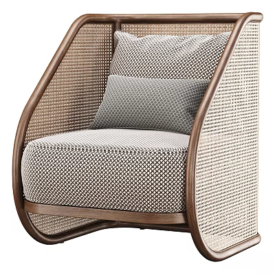 Comfortable Leisure Chair with Wooden Frame Woven Sides and Gray Cushions for Modern Living 3d model