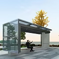 Modern Pergola With Glass Roof Bench Seating And Green Trees In Outdoor Park