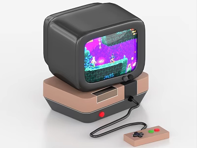 Retro Television Connected To Classic Game Console With Colorful Game Display And Vintage Controller 3d model