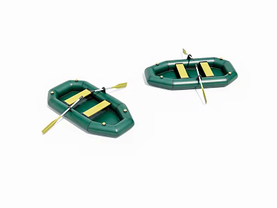 Two Small Green Boat Models With Yellow Paddles On White Background 3d model