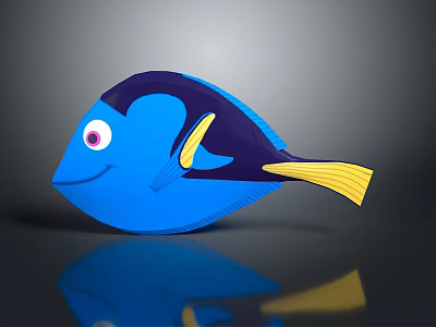 Smiling Blue Tropical Fish With Purple Back Yellow Fins And Tail And Pink Eyes 3d model