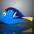 Smiling Blue Tropical Fish With Purple Back Yellow Fins And Tail And Pink Eyes