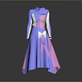 Long Sleeved Purple And Pink Dress With White Bow Detail