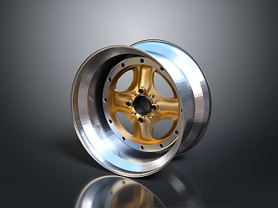 Modern Car Alloy Wheel With Gold Center And Silver Rim Spoke Design 3d model