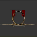 Golden Circular Decorative Ornament With Red Ribbons And Radiating Base For Home Decor