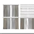 Various Styles of Curtains with Curtain Rods and Decorative Hooks