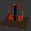 Red Over Ear Computer Headphones With Comfortable Design On Brown Platform 3d model