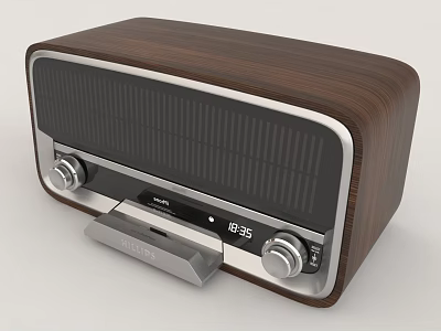 Retro Style Philips Radio Audio With Wooden Case Knob Controls And Time 3d model