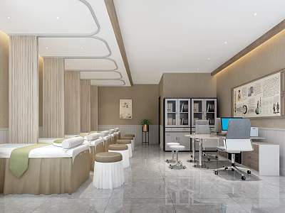 Modern Hospital Outpatient Clinic Interior With Examination Beds Stools And Cabinets 3d model