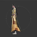Elegant Ancient Chinese Character In Flowing Yellow Robe With Phoenix Hair Ornament 3d model