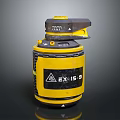 Yellow Tactical Cylindrical Weapon with EX159 Label and Warning Triangle Sign