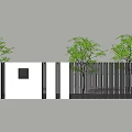 Modern Building Exterior Wall With Wooden Slats White Panels And Green Trees