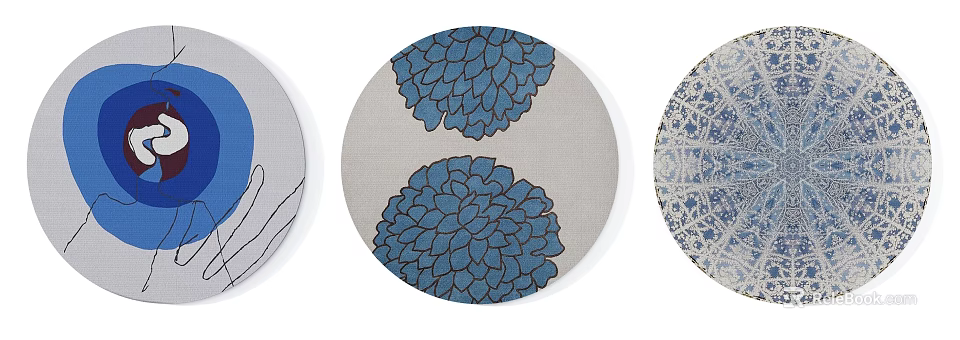 Round Rugs Featuring Blue Floral Patterns And Different Design Styles in Home Decor 3d model