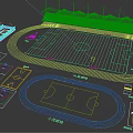 Large And Small Football Fields With Running Track Colorful Stands And Basketball Courts