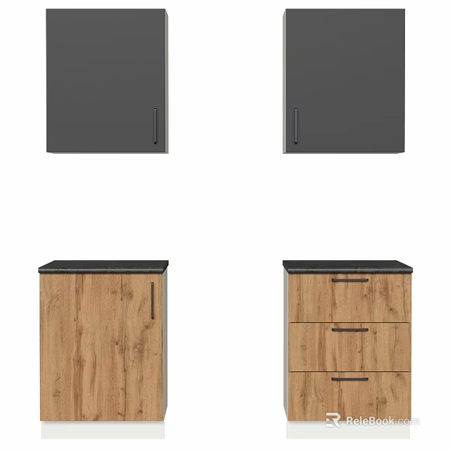 Modern Kitchen Cabinets Featuring Gray Wall Units And Wooden Base Drawers 3d model 