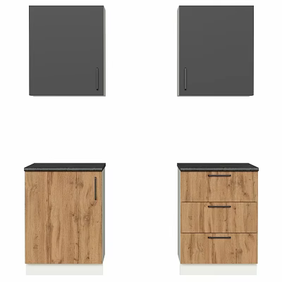 Modern Kitchen Cabinets Featuring Gray Wall Units And Wooden Base Drawers 3d model