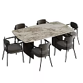Rectangular Marble Top Dining Table Set with Gray Upholstered Chairs and Black Metal Legs 3d model