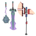 Creative Weapon Collection Featuring Sword Chain Mace Axe And Decorative Metal Structures