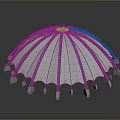 Modern Umbrella Shaped Structure With Radial Metallic Framework And Support Columns