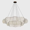 Modern White Layered Cloud Shaped Chandelier Suspended with Thin Metal Wires in Minimalist Indoor Space