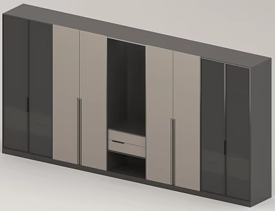 Modern Wardrobe With Two Tone Panels Open Compartment And Central Drawer Design 3d model